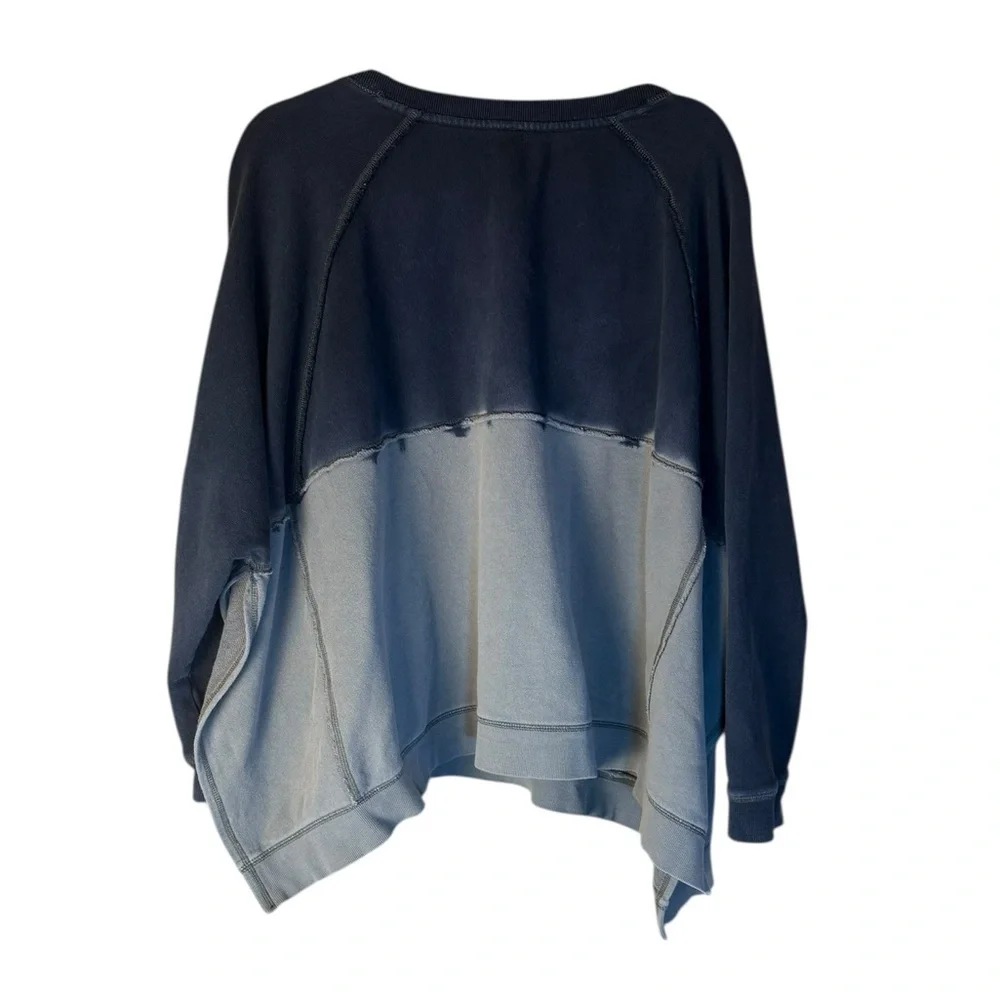 Free People Black Gray Double Dip Dye Oversized Boxy Sweatshirt Side Slits M